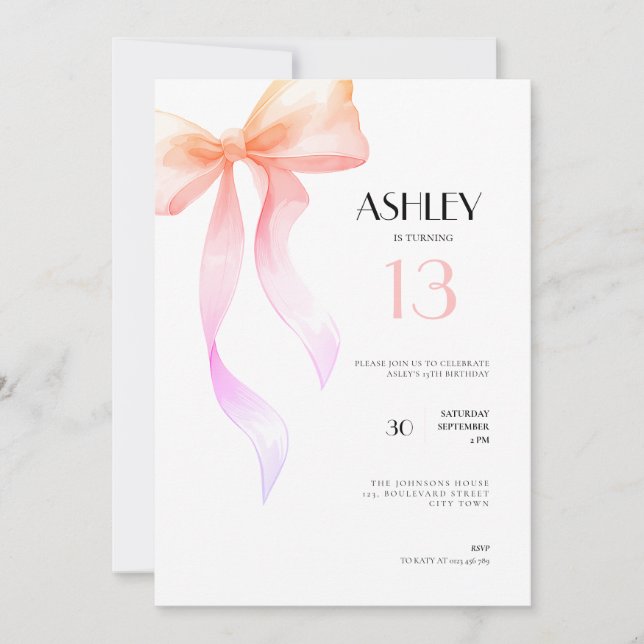 Invitation 13e livre vert pour les filles (Devant)