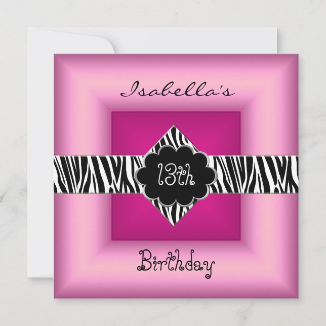Invitation 13ème Ado Anniversaire animal rose sauvage Noir 5 (Devant)