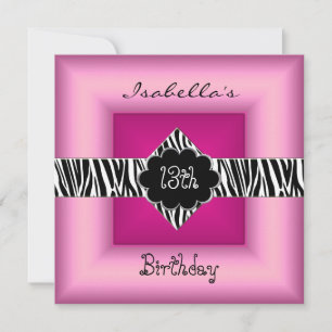 Invitation 13ème Ado Anniversaire animal rose sauvage Noir 5
