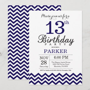 Invitation 13ème Bleu marine d'invitation d'anniversaire