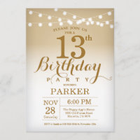 13ème Lumières de ficelle d'or d'invitation