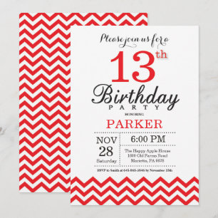 Invitation 13ème Rouge Chevron d'invitation d'anniversaire