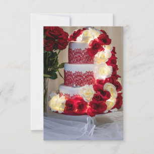 Invitation 1458-Gâteau de Mariage, Bouquet, Anneaux et Voile
