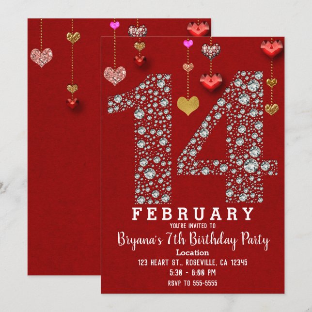 Invitation 14 février 14TH Red Hearts Saint Valentin (Devant / Derrière)