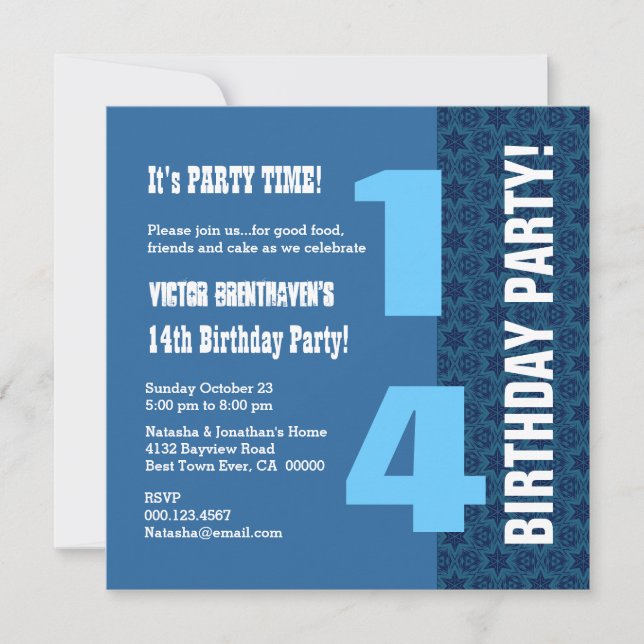 Invitation 14e ADO Anniversaire Marine moderne Blue Stars T7A (Devant)