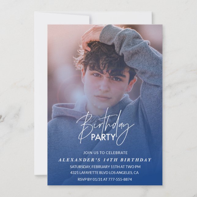 Invitation 14e anniversaire Anniversaire fête Photo boy (Devant)