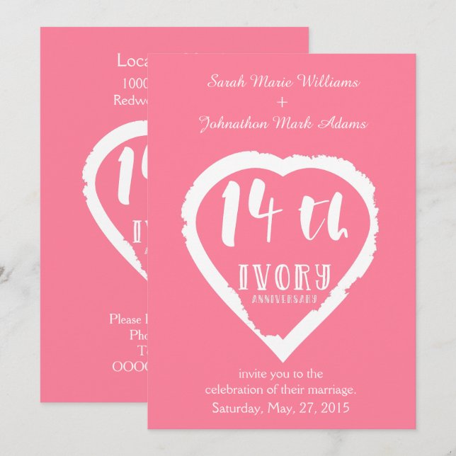 Invitation 14e anniversaire de mariage ivoire traditionnel (Devant / Derrière)