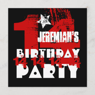 Invitation 14e Anniversaire Grunge ROUGE et NOIR Z14A1