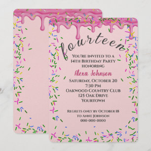 Invitation 14e Anniversaire Pink Icing Et Sprinkles