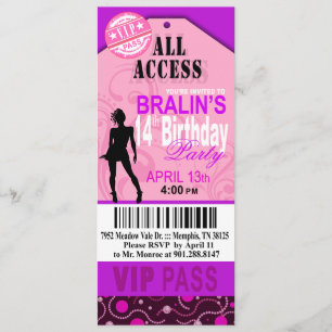 Invitation 14ème partie rose de billet d'anniversaire du