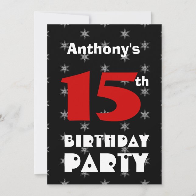Invitation 15e anniversaire Ado moderne Motif noir et blanc (Devant)
