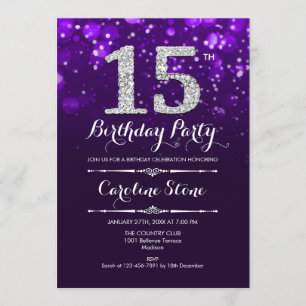 Invitation 15e anniversaire - Argent mauve