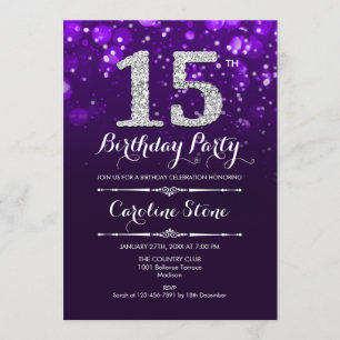 Invitation 15e anniversaire - Argent violet