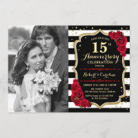 15e Anniversaire avec Photo - Or Noir Rouge