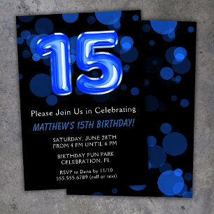 Invitation 15e anniversaire Ballons Enfants Blue Boy Party