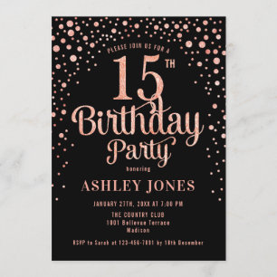 Invitation 15e anniversaire - Black & Rose Gold
