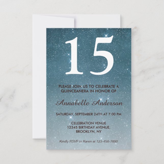 Invitation 15e anniversaire Blue Midnight Sky Stars Quinceañe (Devant)
