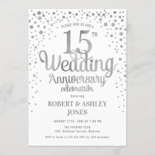 Invitation 15e anniversaire de mariage - Argent & Blanc