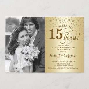 Invitation 15e anniversaire de mariage avec photo - Or