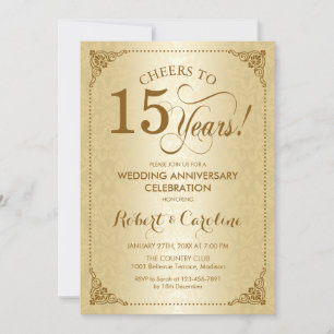 Invitation 15e anniversaire de mariage - Damassé or