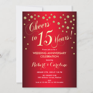 Invitation 15e anniversaire de mariage - Rouge & Or