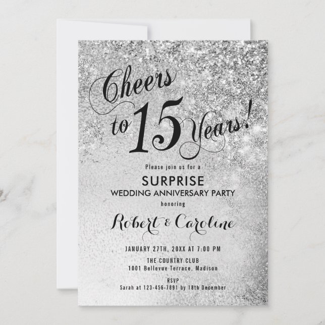 Invitation 15e anniversaire de mariage surprise - Argent (Devant)