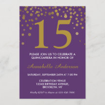15e anniversaire Dots d'or violet Quinceañera
