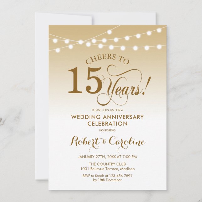 Invitation 15e anniversaire du Mariage - Blanc or (Devant)