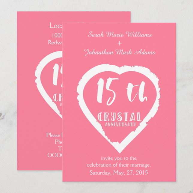 Invitation 15e anniversaire du Mariage cristal traditionnel (Devant / Derrière)