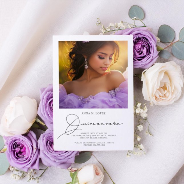 Invitation 15e anniversaire Elegant Quinceanera Photo Invitat (Elegant 2 Photo Quinceanera 15th Birthday Party Invitation )