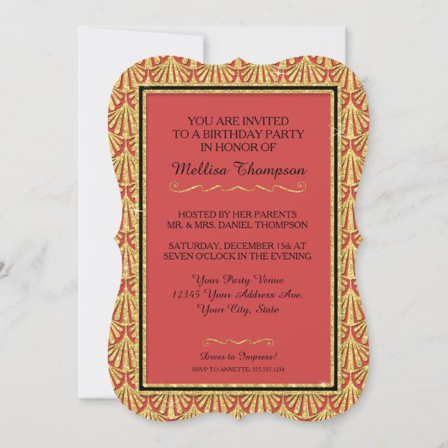 Invitation 15E Anniversaire Fête Glam Gatsby Style Gatsby (Dos)