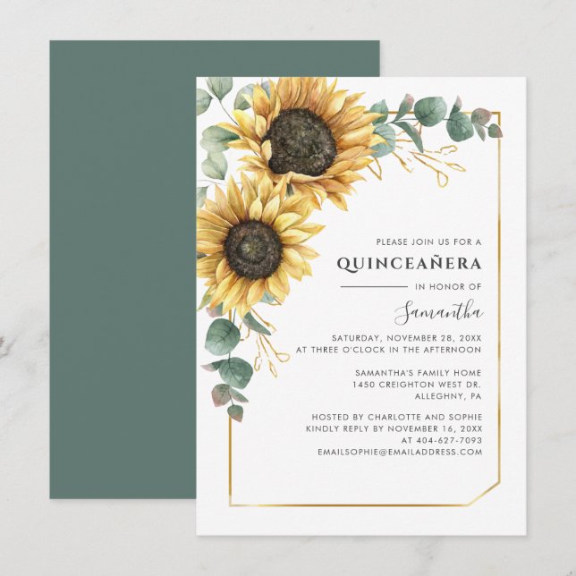 Invitation 15e anniversaire Floral Eucalyptus Quinceanera Par (Devant / Derrière)