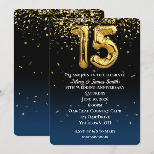 Invitation 15e anniversaire Gold Balloons & Confetti Invitati
