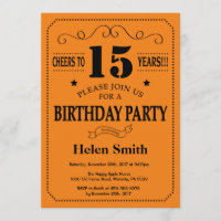 Invitation 15e anniversaire Noir et orange