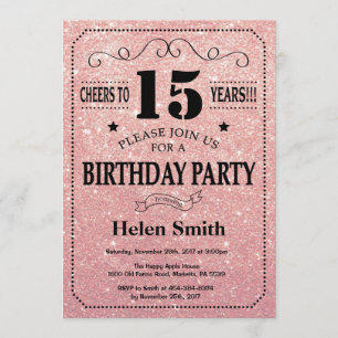 Invitation 15e anniversaire Parties scintillant d'or noir et 
