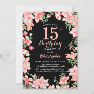 Invitation 15e anniversaire Pink Floral Flowers Arrière - pla