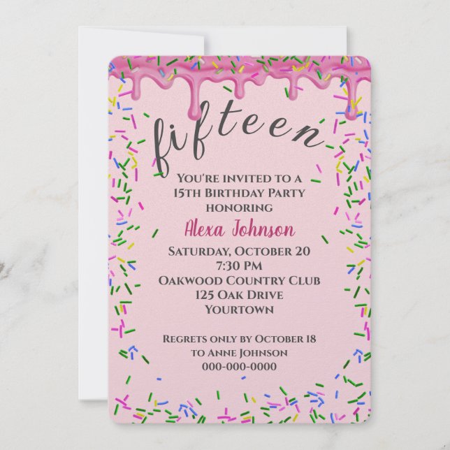Invitation 15e Anniversaire Pink Icing Et Sprinkles (Devant)