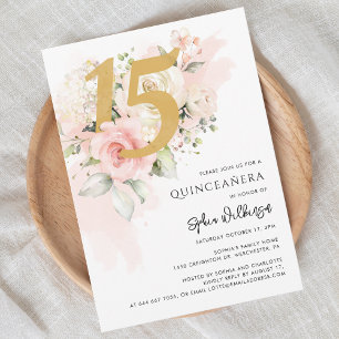 Invitation 15e anniversaire Quinceanera aquarelle florale