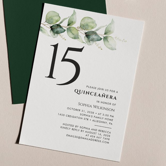 Invitation 15e anniversaire Quinceanera Eucalyptus Foliage (Créateur téléchargé)