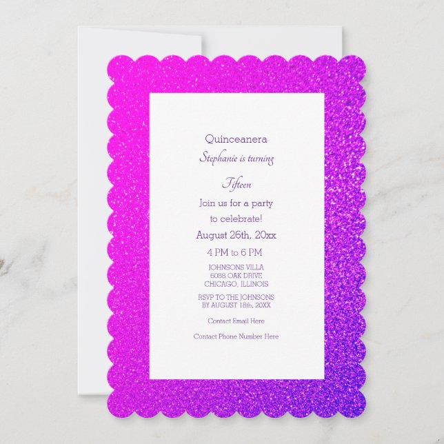 Invitation 15e anniversaire Quinceanera rose Magenta violet C (Devant)