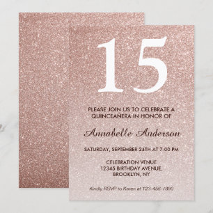Invitation 15e anniversaire Rose Rose Parties scintillant or