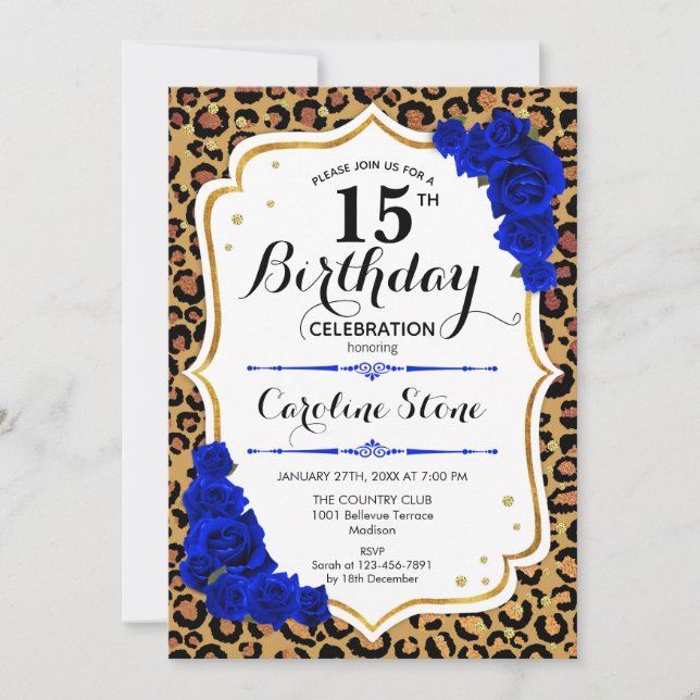Invitation 15e anniversaire - Royal Blue Gold Empreinte de lé (Devant)