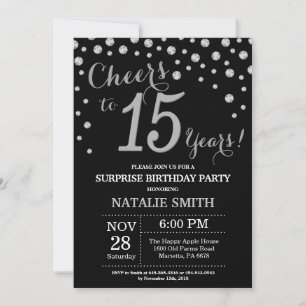 Invitation 15e anniversaire surprise Diamant noir et argent