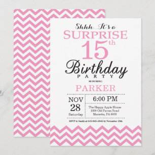 Invitation 15e anniversaire surprise Pink Chevron