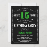 15e anniversaire Tableau noir et vert