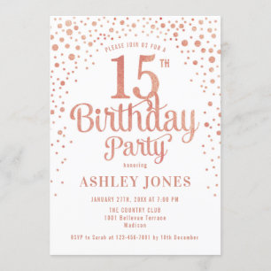 Invitation 15e fête d'anniversaire - Blanc & Rose Gold