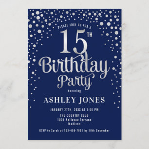 Invitation 15e fête d'anniversaire - Marine & Silver