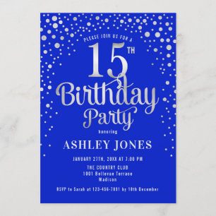 Invitation 15e fête d'anniversaire - Royal Blue & Silver