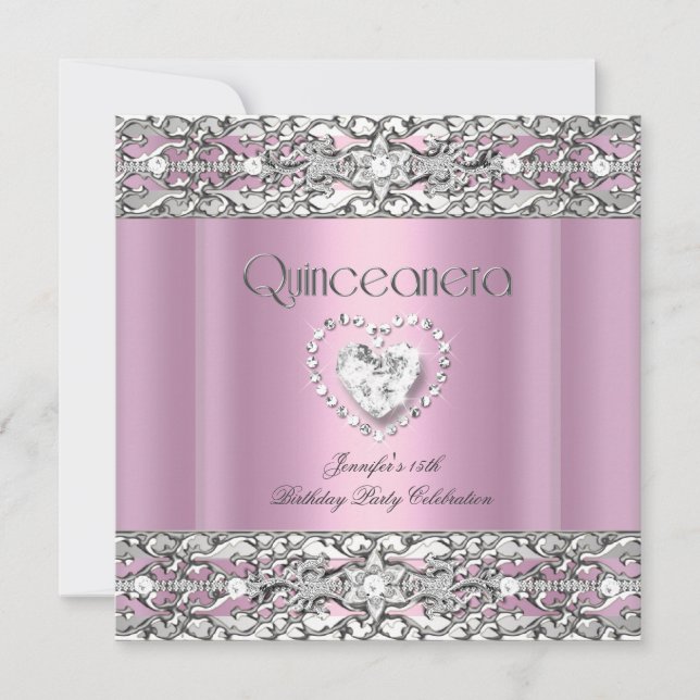 Invitation 15e Quinceanera Anniversaire fête Pink Silver (Devant)