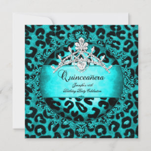 Invitation 15e Quinceanera Leopard bleu turquoise Tiara